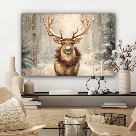 Canvas schilderij - Kerst - Rendier - Winter - Krans-3