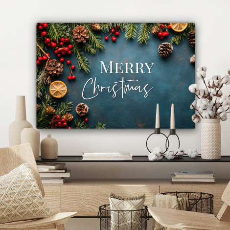 Canvas schilderij - Merry Christmas - Blauw - Kerst - Winter-3