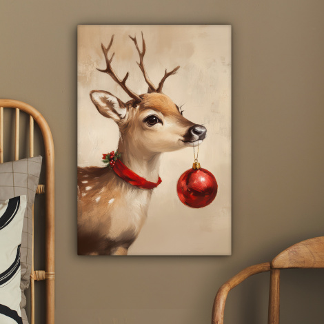 Canvas schilderij - Kerst - Hert - Gewei - Kerstbal - Rendier-2