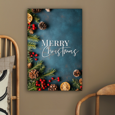 Canvas schilderij - Merry Christmas - Blauw - Kerst - Winter-2