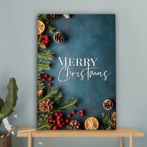 Canvas schilderij - Merry Christmas - Blauw - Kerst - Winter-4