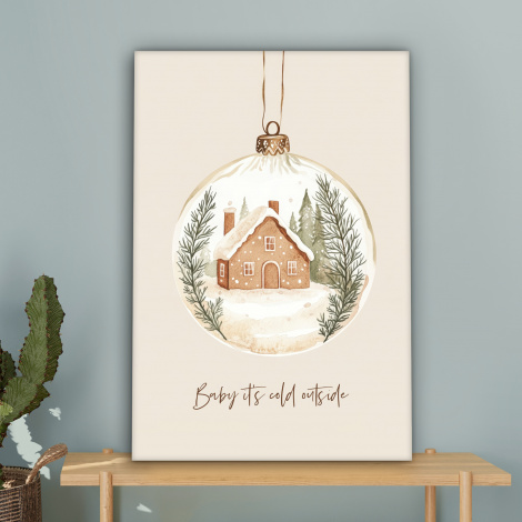 Tableau sur toile - Citation - Hiver - Noël - Beige - Boule de Noël-4