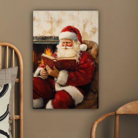 Canvas schilderij - Kerst - Kerstman - Winter - Open Haard-2