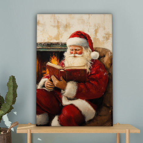 Canvas schilderij - Kerst - Kerstman - Winter - Open Haard-4