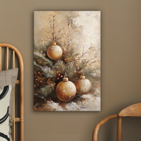 Canvas schilderij - Kerst - Kerstballen - Beige - Goud-2