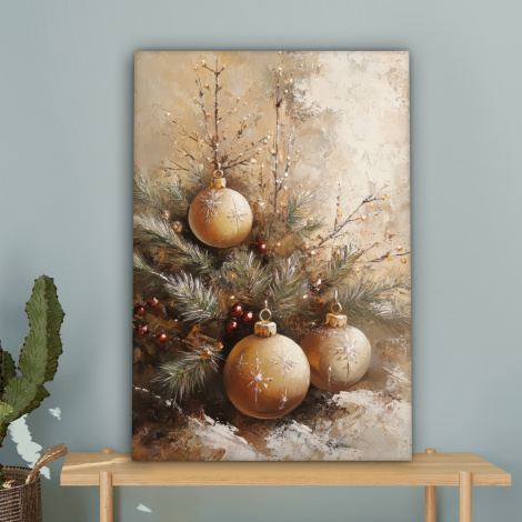 Canvas schilderij - Kerst - Kerstballen - Beige - Goud-4