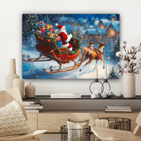 Canvas schilderij - Kerstman - Rendier - Kerst - Sneeuw-3