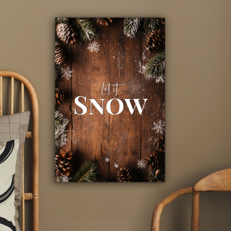 Canvas schilderij - Sneeuw - Houtlook - Quote - Let it snow-2