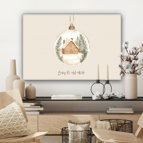 Tableau sur toile - Citation - Hiver - Noël - Beige - Boule de Noël-3