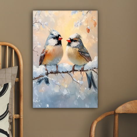 Canvas schilderij - Vogels - Tak - Winter - Sneeuw-2