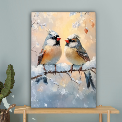 Canvas schilderij - Vogels - Tak - Winter - Sneeuw-4
