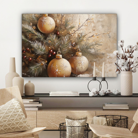 Canvas schilderij - Kerst - Kerstballen - Beige - Goud-3