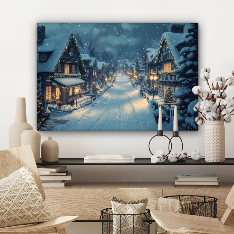 Canvas schilderij - Kerstdorp - Kerst - Sneeuw - Winter-3