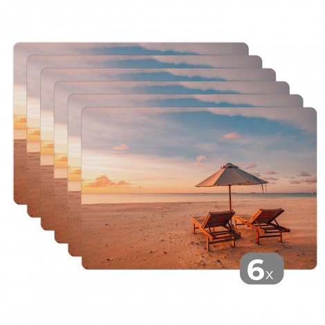 Premium placemats (6 stuks) - Strand - Ligbed - Parasol - 45x30 cm-1