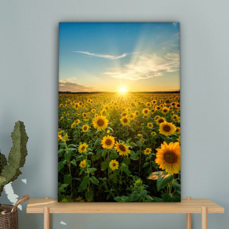 Canvas schilderij - Zonsondergang - Bloemen - Zonnebloem - Horizon - Landschap-4