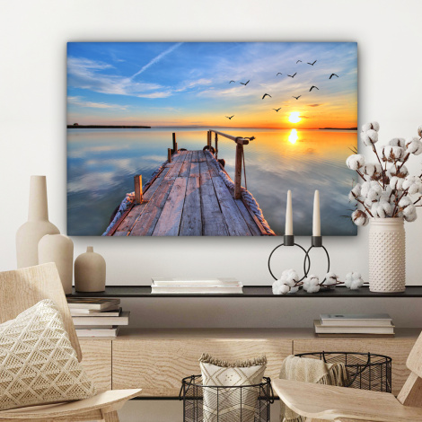 Canvas schilderij - Meer - Stijger - Vogels - Zonsondergang-3