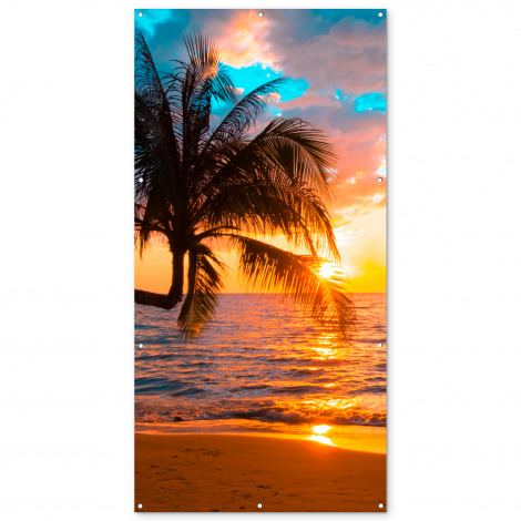 Outdoor Poster - Palme - Sonnenuntergang - Horizont - Strand - Meer - Tropisch - Vertikal-thumbnail-1