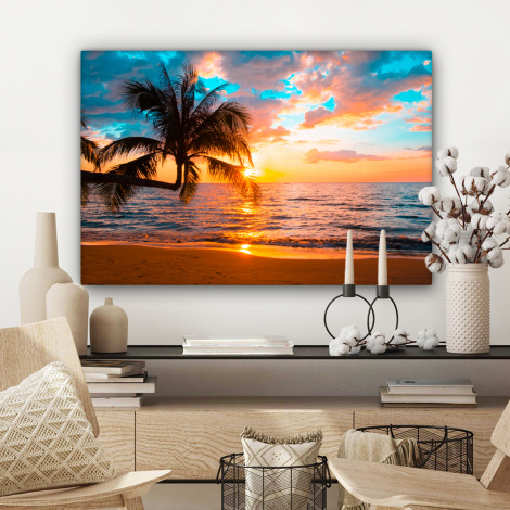 Canvas schilderij - Palm - Zonsondergang - Horizon - Strand - Zee-3