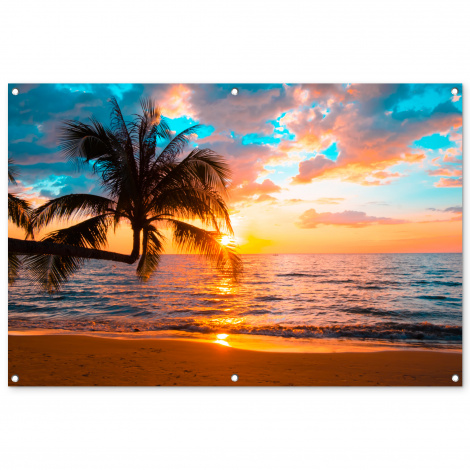 Outdoor Poster - Palme - Sonnenuntergang - Horizont - Strand - Meer - Tropisch - Horizontal-1