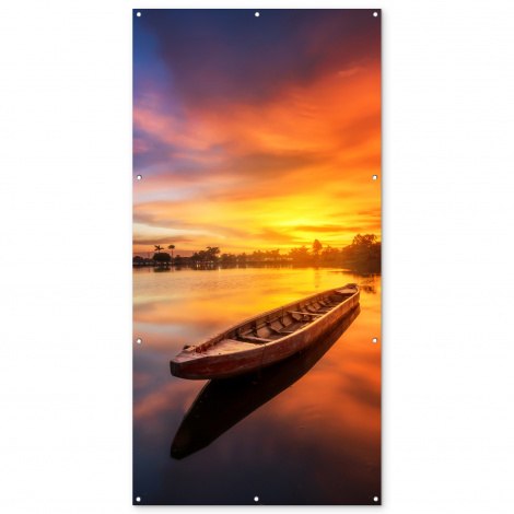 Outdoor Poster - Boot - Wasser - Sonnenuntergang - Orange - Wasser - Vertikal-1