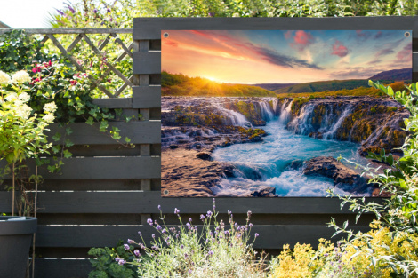 Outdoor Poster - Wasserfall - Pflanzen - Moos - Landschaft - Sonnenuntergang - Fels - Horizontal-thumbnail-2