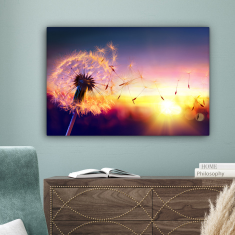 Canvas schilderij - Paardenbloem - Bloemen - Zonsondergang - Horizon - Nacht-4
