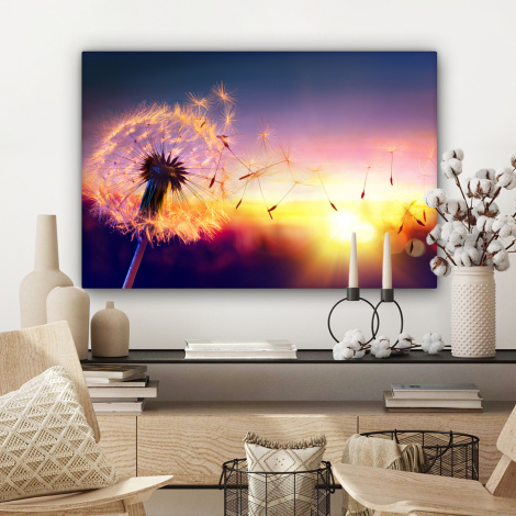 Canvas schilderij - Paardenbloem - Bloemen - Zonsondergang - Horizon - Nacht-3
