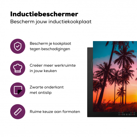 Inductiebeschermer - Palmboom - Zonsondergang - Horizon - Strand - Oranje - Roze-3