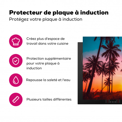 Protège-plaque à induction - Palmier - Coucher de soleil - Horizon - Plage - Orange - Rose-3