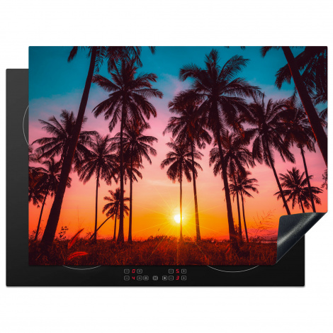 Herdabdeckplatte - Palme - Sonnenuntergang - Horizont - Strand - Orange - Rosa