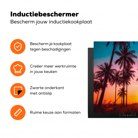 Inductiebeschermer - Palmboom - Zonsondergang - Horizon - Strand - Oranje - Roze-3