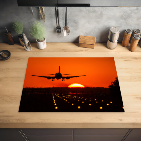 Herdabdeckplatte - Sonnenuntergang - Flugzeug - Orange - Sonne-2
