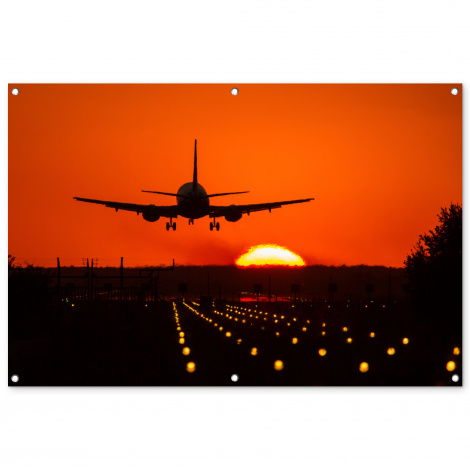 Tuinposter - Zonsondergang - Vliegtuig - Oranje - Zon - Liggend-thumbnail-1