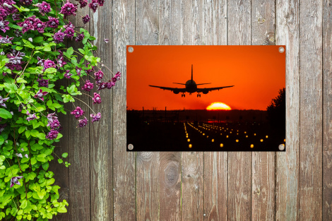 Tuinposter - Zonsondergang - Vliegtuig - Oranje - Zon - Liggend-thumbnail-4