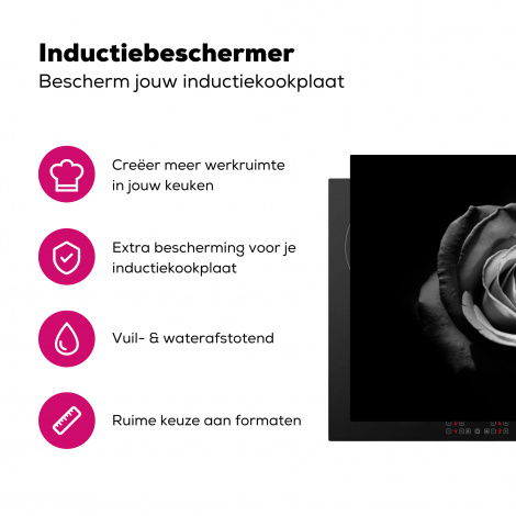 Inductiebeschermer - Bloemen - Zwart - Roos - Wit - Botanisch-3