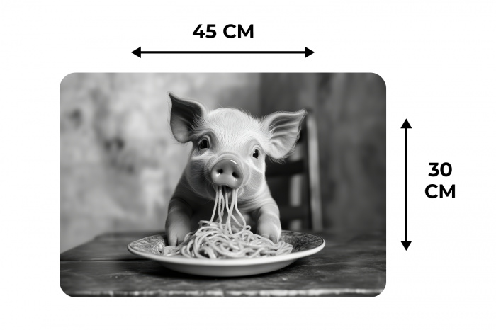 Varken - Schattig - Spaghetti - Zwart wit - Dier Placemat vinyl groot -specs