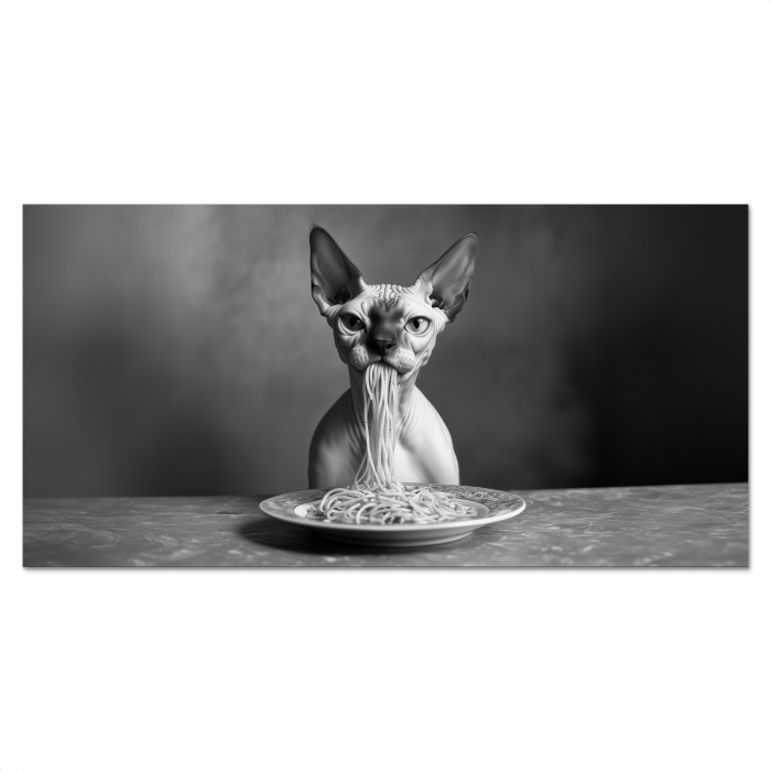 Sphynx - Kat - Dieren - Humor - Spaghetti - Zwart Wit Spatscherm Aluminium klein -3d_volledig