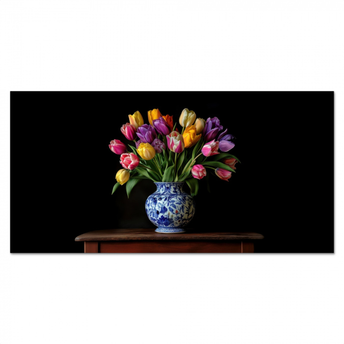 Tulpen - Kleuren - Hout - Vaas Spatscherm Aluminium klein -3d_volledig