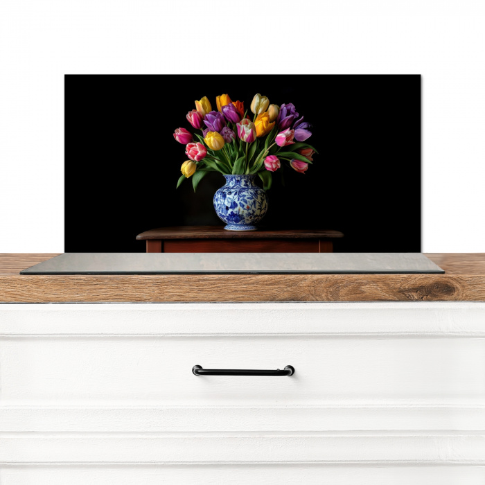 Tulpen - Kleuren - Hout - Vaas Spatscherm Aluminium klein -3d_zonderpan