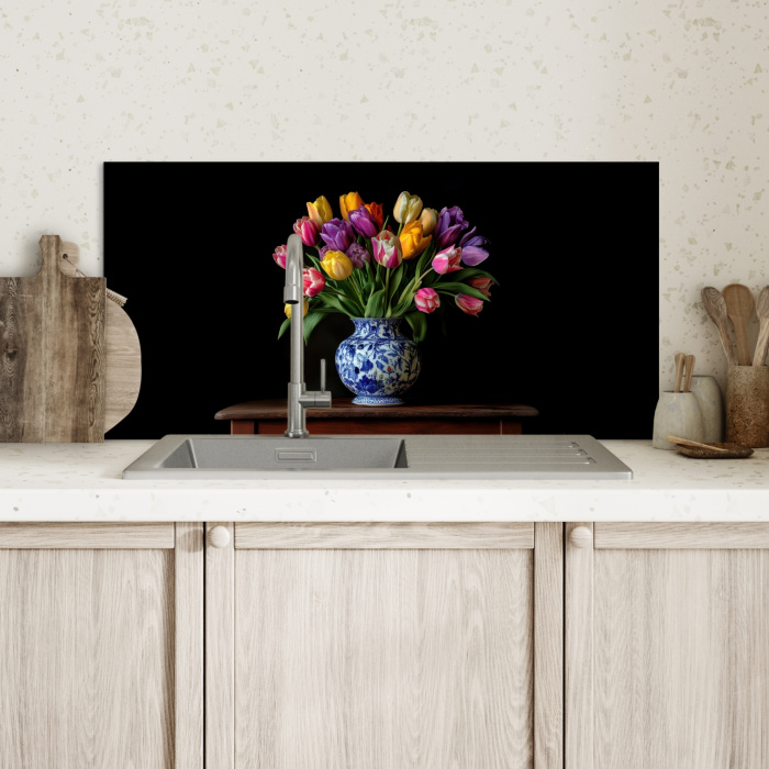 Tulpen - Kleuren - Hout - Vaas Spatscherm Aluminium klein -sfeer2