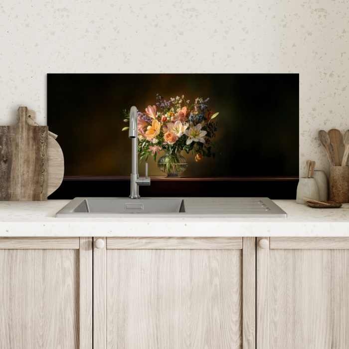 Glazen - Bloemen - Boeket - Kleuren Spatscherm Aluminium klein -sfeer2