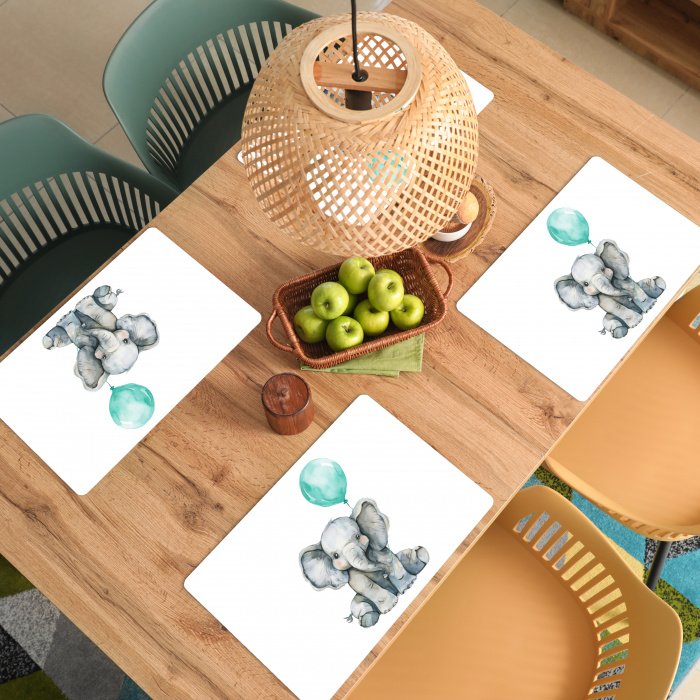 Olifant - Baby - Dieren - Blauwe ballon Placemat vinyl groot -zzsfeer5_Kitchenyeah-website