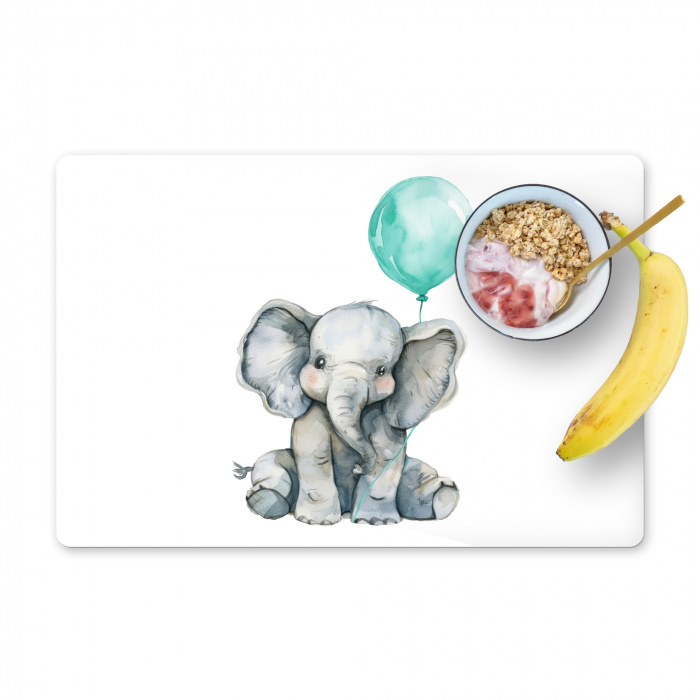 Olifant - Baby - Dieren - Blauwe ballon Placemat vinyl groot -zzzproduct_Kitchenyeah-website