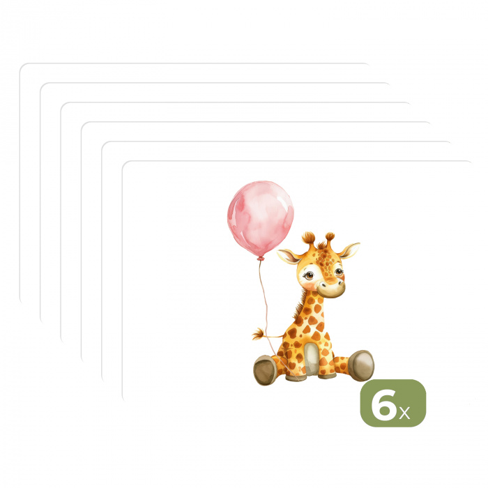 Giraf - Baby - Dieren - Roze ballon Placemat vinyl groot -zzsfeer3_Kitchenyeah-website