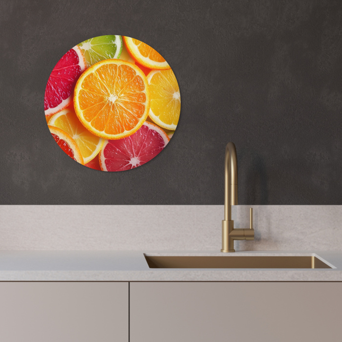 Fruit - Kleurrijk - Close up KitchenYeah - Keuken - Wandcirkel Forex klein -sfeer1