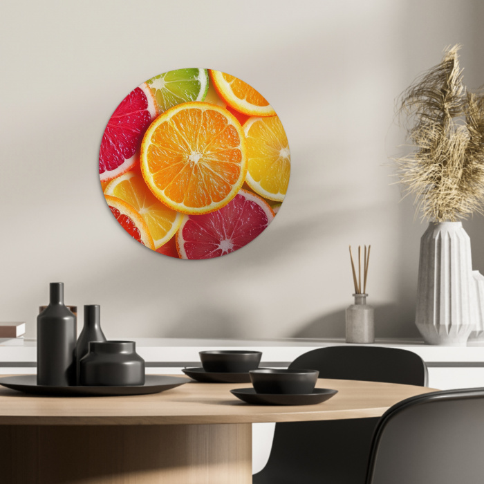 Fruit - Kleurrijk - Close up KitchenYeah - Keuken - Wandcirkel Forex klein -sfeer2
