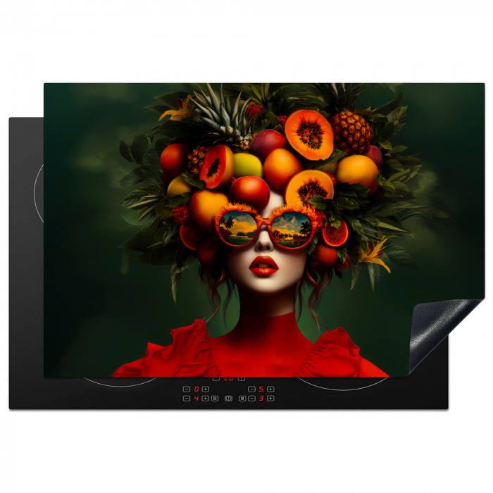 Vrouw - Vruchten - Papaja - Ananas Inductie beschermer vinyl 3mm klein -3d