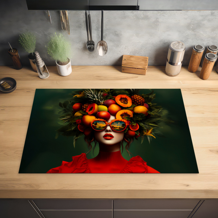 Vrouw - Vruchten - Papaja - Ananas Inductie beschermer vinyl 3mm klein -sfeer5