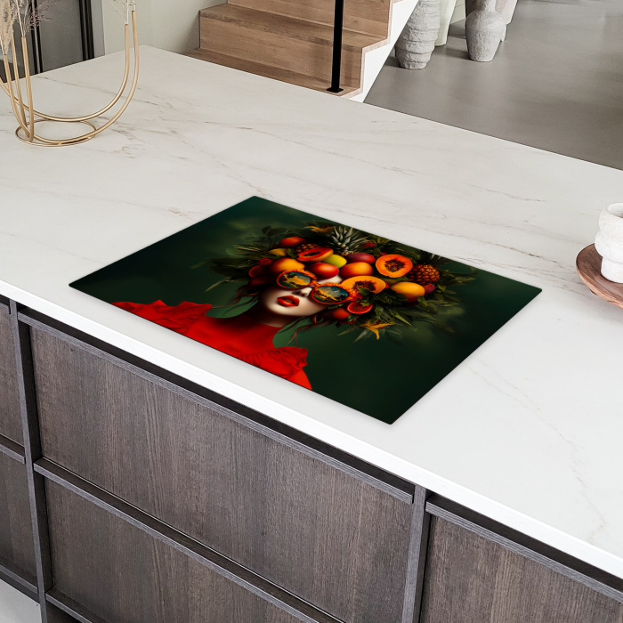 Vrouw - Vruchten - Papaja - Ananas Inductie beschermer vinyl 3mm klein -sfeer8