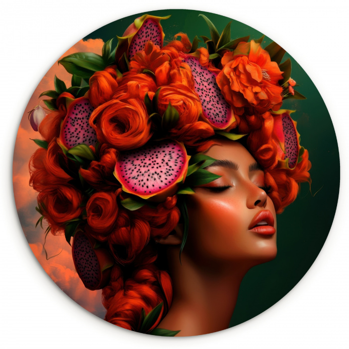 Vrouw - Drankenfruit - Rozen KitchenYeah - Keuken - Wandcirkel Forex klein -3d